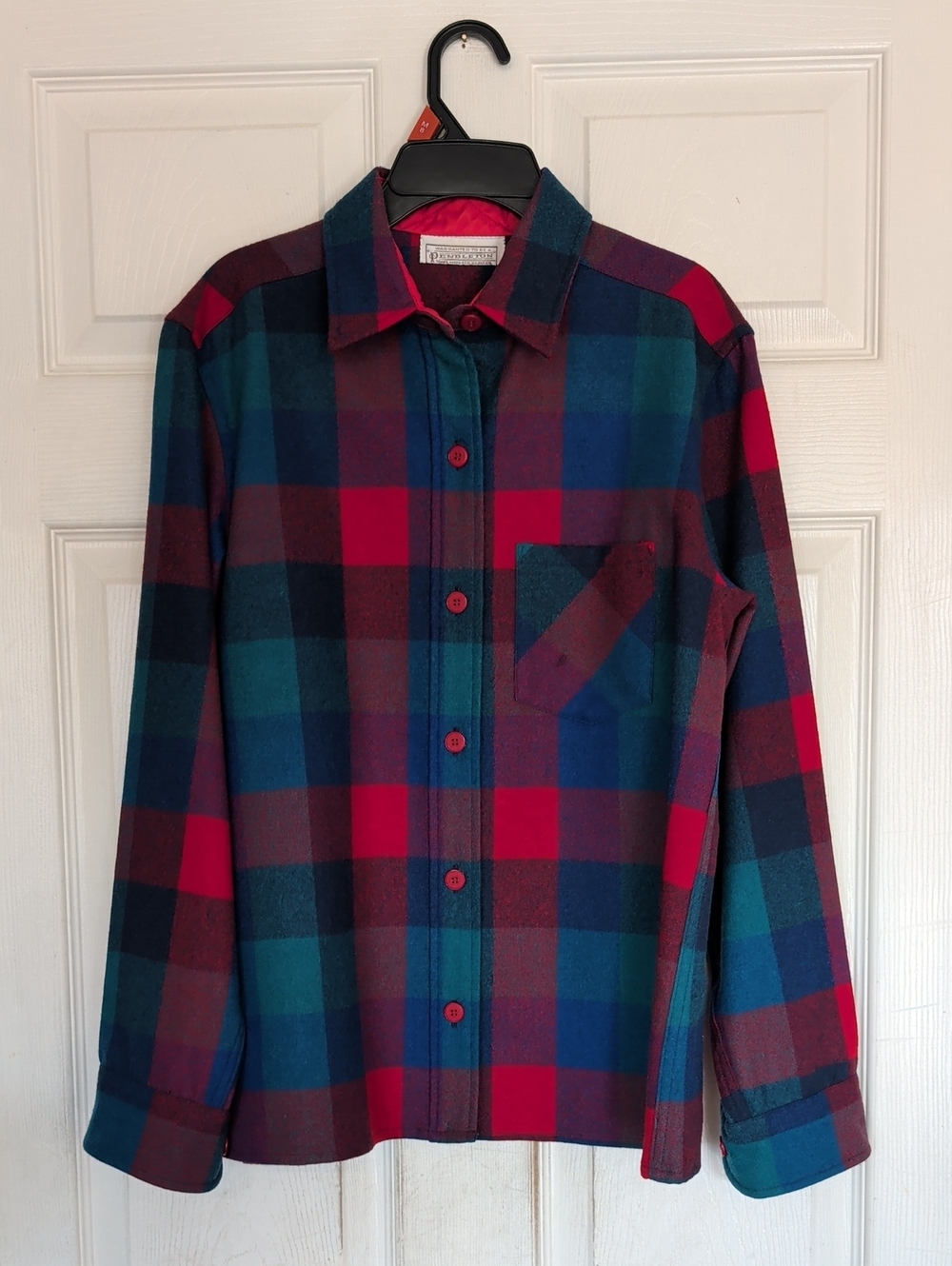 VTG Pendleton Wool Flannel Plaid Shirt Shacket Red Blue Green Women's Small